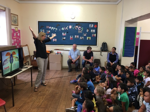 Cyprus DPLUS056 Professor Roy talking to children from Jamestown School St Helena, Credit - Helen Roy